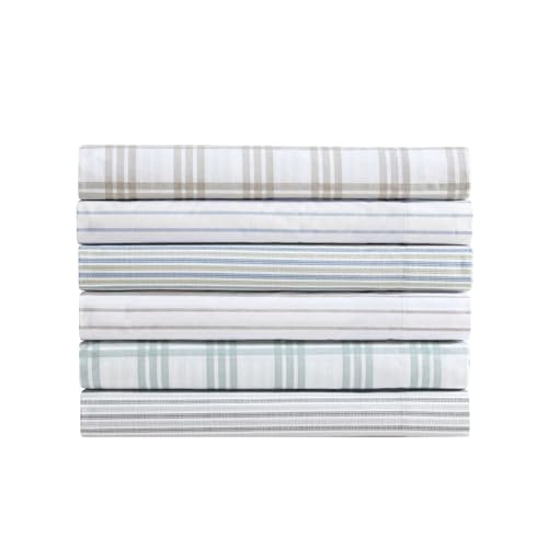 Image of Eddie Bauer - King Sheet Set, Cotton Percale Bedding Set, Super Soft and Bedding Set, Oeko-Tex Certified (Essential Stripe Beige, King)