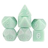 Wiz Dice Ghost Jade Set of 7 Polyhedral Dice, Solid Pastel Mint Green RPG Dice with Clear Display Box