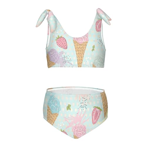 Girls Cute Ice Creams Pattern Swimsuit Two Pieces Bikini Set Bathing Suits Swimwear Crop Top Swimsuit Set