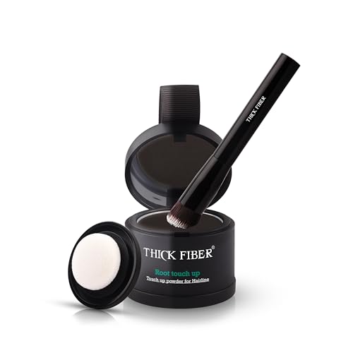 THICK FIBER Root Touch Up & Hairline Powder with Precise Brush for Grey Root Coverage & Thin Hair (Dark Brown, 4g) – Water & Sweat Resistant – Hair Loss Concealer for Women, Bald Spots & Hair Fill-In