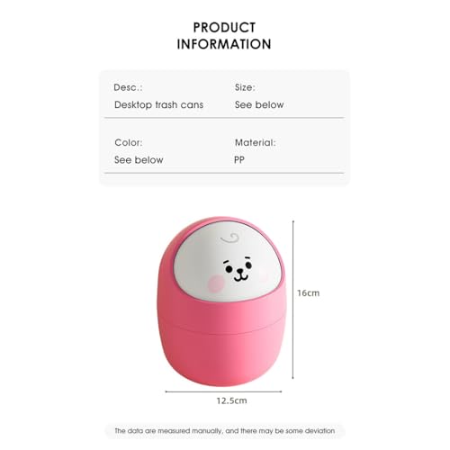 Image of Cortina Corton Design Plastic Small Tabletop Dustbin, Small Waste Bin for Study Table, Office Desk, Bathroom, Kitchen Sink & Washroom (Pink)