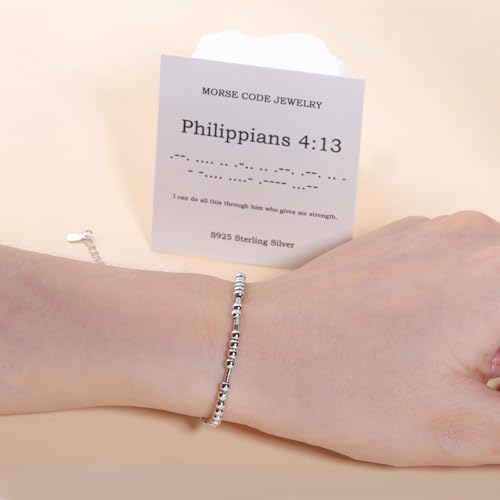 Morse Code Bracelets for Women - 925 Sterling Sliver Christian Bible Verse Morse Code Bracelets Scripture Braceles Adjustable Inspirational Faith Jewelry Religious Christian Gifts for Women Daughter4