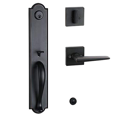 Bronze Handleset With Knob Door Handle For Entrance And Front Door Reversible For Right And Left Handed And A Single Cylinder Deadbolt Handle Set Oil Rubbed Bronze Finish,Mdhst201810B-Amz #TOP8