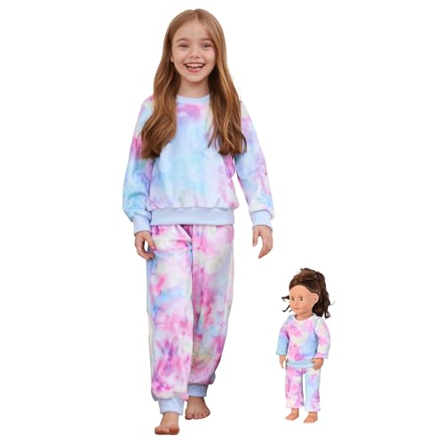 QPANCY Matching Doll & Girls Fleece Pjs Set kids Fall Winter Long Sleeve Sleepwear 2 Piece Pajamas