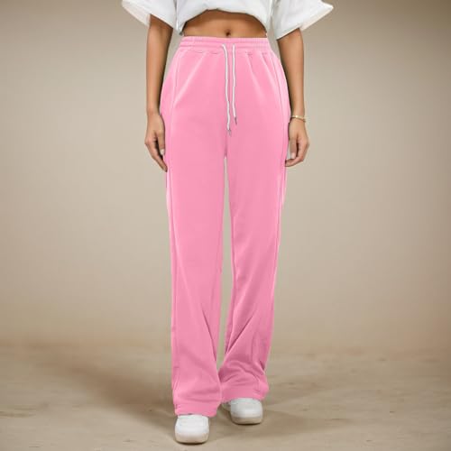 Sweatpants for Girls Straight Leg Elastic High Waisted Baggy Sweat Pants Lounge Joggers Athletic Pants with Pockets 5-16Y2