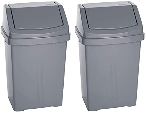 JMS we create smile (𝐒𝐞𝐭 𝐨𝐟 𝟐) Swing Bin Under Kitchen Cabinet Dust Bin Storage Bin Food Grade Plastic Swing Top Waste Rubbish Garden Compost Bin - Made in UK (Large (50 Litre), Silver / Grey)
