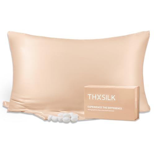 Image of THXSILK 100% Mulberry Silk Pillowcase for Hair and Skin Health, 25 Momme Soft and Smooth Pillowcase with Hidden Zipper, Gift Box, Premium Grade 6A+ Silk, 1pc (Standard 20 inchx26 inch, Beige)