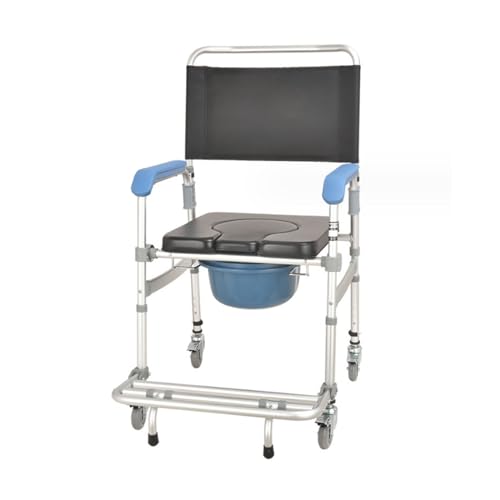 HADECOLL Silla De Baño con Inodoro Y Cabecera De Altura Ajustable, 4 En 1, Plegable, con 4 Ruedas De Freno, Impermeable, para Personas Mayores.