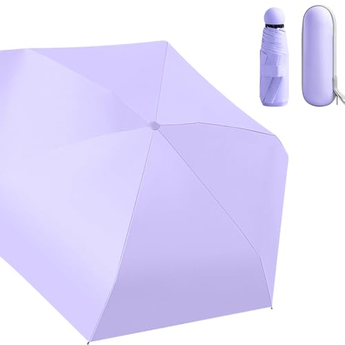 SJDOFU Regenschirm, 6 Rippen Taschenschirm, Umbrella, Kompakter Regenschirm, Faltbar Robust Mini Umbrella für Sonne Regen(Lila)