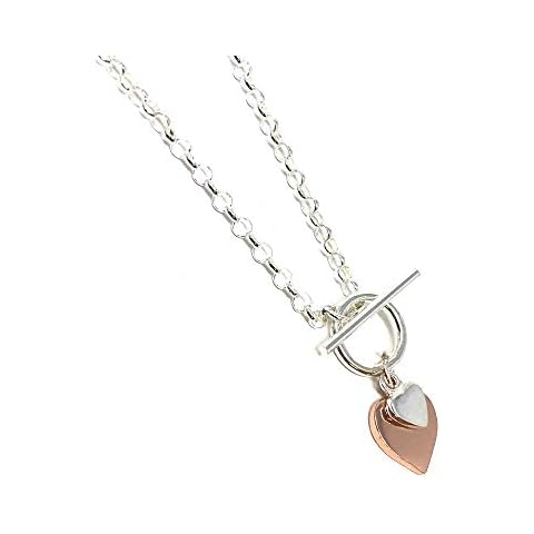 Silver & Rose Gold Double Love Heart T Bar Necklace for Women Girls Mum Daughter Friend Jewellery with Gift Box 925 sterling Cover