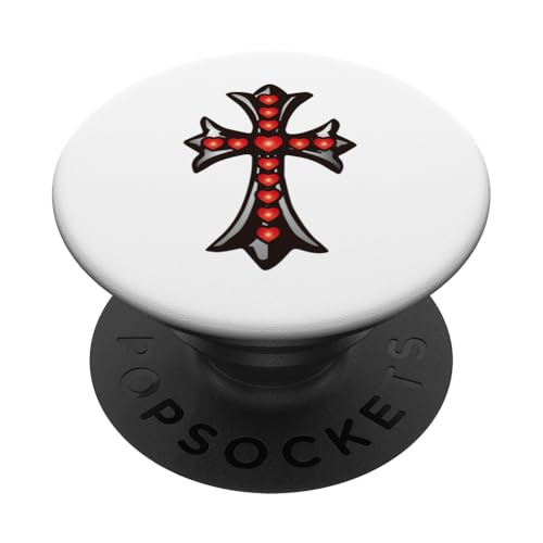 The Shine Red Heart Pave Silver Cross PopSockets PopGrip Adhesivo
