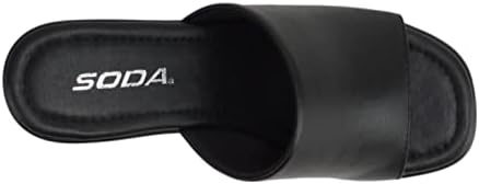 Soda “TYPO” ~ Women Open Square Toe Single Band Upper High Unit Block Heel Slide In Sandal (Black PU, us_footwear_size_system, adult, women, numeric, medium, numeric_8_point_5) | Image 4