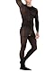 Mingnos Herren Langarm Bodystocking mit offenem Schritt Sexy Mesh Dessous Netz Nylon Catsuit Ouvert Ganzkörper Strumpfhosen Schwarz