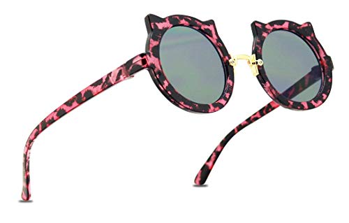 ShadyVEU Girls Round Kitty Cat Ears Cheetah Leopard Colorful Kids Toddler Ages 2-7 yr. Sunglasses2