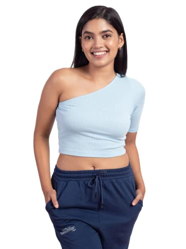 Image of NYKD Stylish Off Shoulder Crop Top for Women Super Comfortable Ribbed Fabric, Half Sleeve - NYOE09