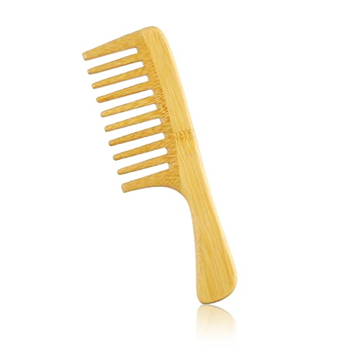 Pettine per capelli in legno, a denti larghi, ricci, bambù leggero, per capelli da donna, riccioli ondulati, spessi (5 mm larghezza dei denti)