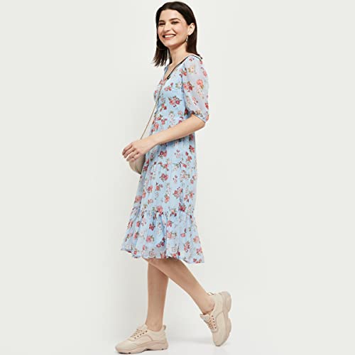 Image of Max Women Floral Printed Sweetheart Neck Midi A-Line Dress