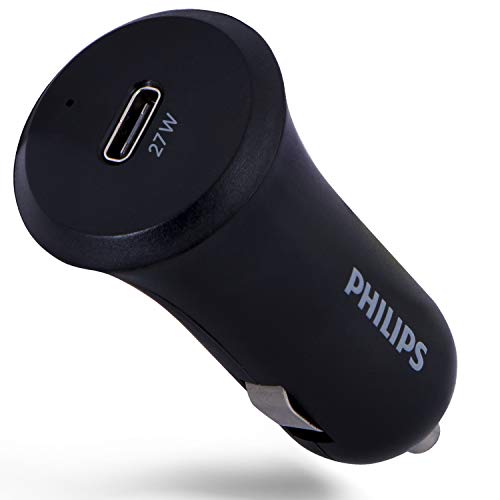 Philips 27W USB C Car Charger, Cigarette Lighter USB Charging Adapter, Car Adapter Phone Charger for iPhone 16 Series, 15 Series, Charging Cable iPhone 16 Pro Max Accessories, Black, DLP2559Q/37