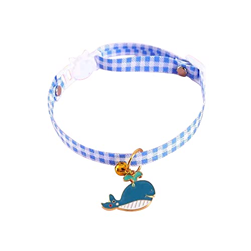 CaanDyy 猫 首輪 猫の首輪 猫用首輪 ネコ 猫 首輪 猫の首輪 猫用首輪 ネコ 首輪 猫 安心 鈴付 おしゃれな和風モダン ペット首輪 (青いクジラ)