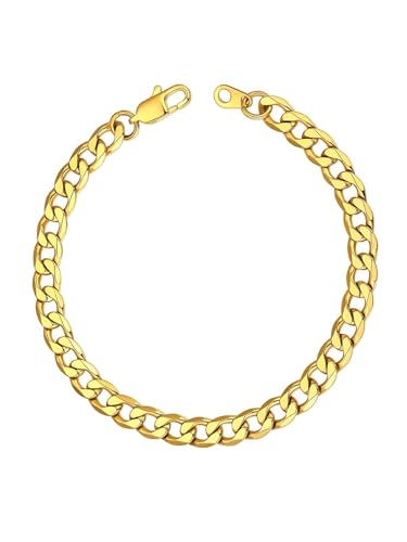 ChainsHouse 6mm Pulseras Hombre de Oro bañado 19cm Largo Acero Pulsera para Novio Padre