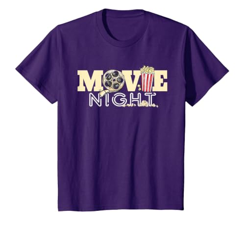 Movie Night T-Shirt Family Movie Night Shirts Popcorn Tees T-Shirt, Youth, Purple, X-Small