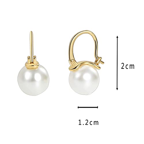 Image of 14K Gold /White Gold Plated Minimalist Pearl Hoop Earrings,Huggies Dangle Earrings Jewelry