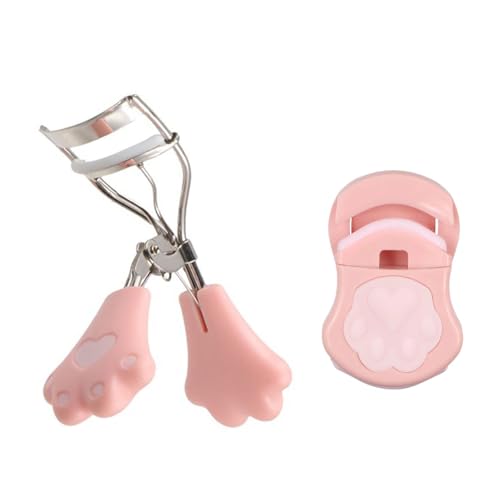 GUDEKIKL 2Pcs Cute Cat Claw Eyelash Curler, Non-Slip Plastic Handle Eyelash Clip, Portable Mini Silicone Eyelash Curler, Curling False Eyelashes Beauty Tool for Travel