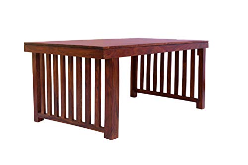 Image of 6 Seater Solid Wood Dining Table Set with 6 Cushioned Chairs | Teak Finish Dining Set for Home & Kitchen | Modern Wooden Dining Furniture