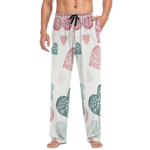 Men's Pajama Pants Hearts Print Sleep Pajama Lounge Pant with Pockets, Elastic Waistband3