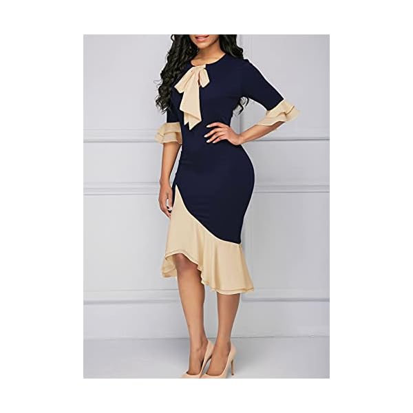 YACUN-Women-Bodycon-Dress-Cocktail-Work-Half-Sleeve-Bow-Tie-Party-Dresses YACUN Women Bodycon Dress Cocktail Work Half Sleeve Bow Tie Party Dresses Darkblue M