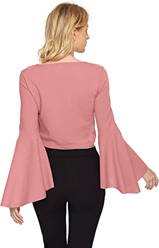 Image of TASHVIKA'S Women's Long Sleeve V Neck Tie Knot Wrap Blouse Top