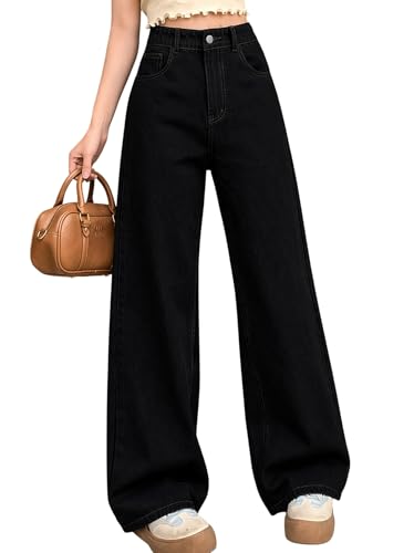 Image of KOTTY Women's Wide Leg Denim Jeans | Loose Fit High Rise Baggy Style Jeans for Women