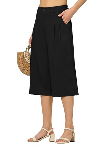 Willit Women's Linen Capri Pants Wide Leg Dress Casual Summer Pleated Capri High Waisted with Pockets 16"2