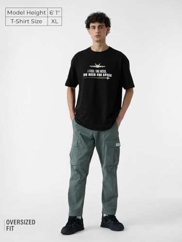 Image of The Souled Store Top Gun: Men and Boys Short Sleeves Round Neck Casual Streetwear Drop Shoulder Cotton Oversized T-Shirt