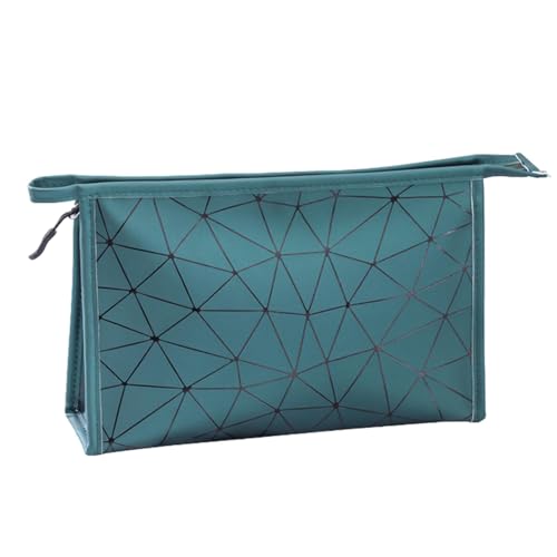 Makeup Storage Bag, Cosmetic Travel Pouch, impermeable PU Leather Toiletries Bag 10,83 x 3,15 in, Stylish Design, Removable Handle Convenience for Daily Use and Travel Accessories, Verde oscuro, Se