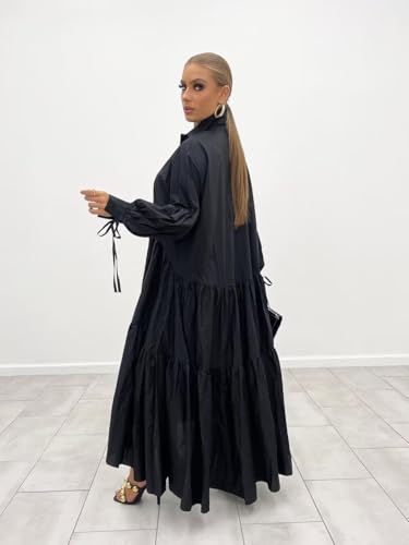 Image of Women's Long Sleeve Maxi Shirt Dress Elegant Button Down Loose Swing Party Dress