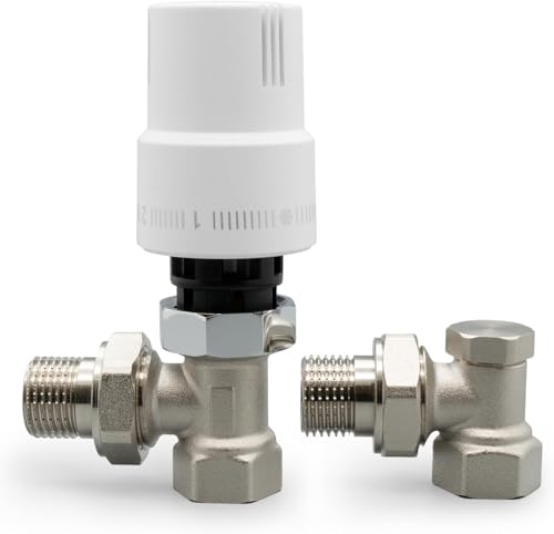 Thermostatsatz Thermostat-Set Geradeausführung 1/2 Zoll Thermostatkopf Thermostatventil Rücklaufverschraubung Heizkörperventil Heizkörperzubehör Heizung