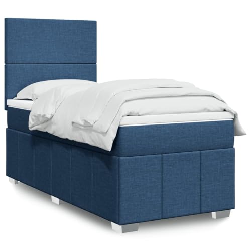 Genérico Cama Box Spring con colchón Tela Azul 90x200 cm,Mobiliario,Camas y Accesorios,Camas y somieres 3293850