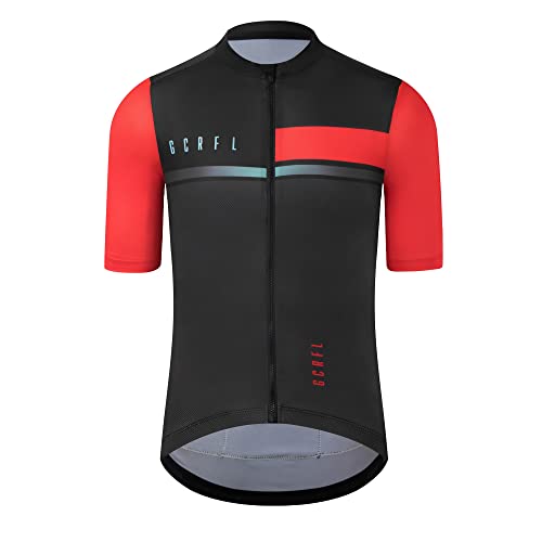 GCRFL Cycling Jersey Set Shorts Sleeves Bike Jersey Mens Bib Shorts High Density Pad, Lightweight PRO Race Fit Zipper Pocket