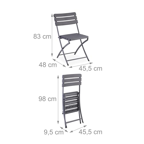 Table pliante de balcon avec 2 chaises grises aspect bois pour petits espaces extérieurs - 6