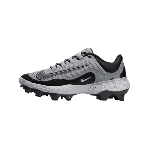 Nike Alpha Huarache Elite 4 Low MCS JRD Chaussures de baseball à crampons (FZ1362-400, bleu marine/bleu nuit/or métallique), Gris loup/blanc/gris fumé foncé, 44 EU