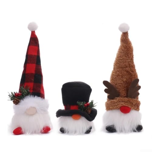 Set di 3 ornamenti in peluche a LED per albero di Natale, con figure di anziani, pupazzo di neve e alci, che forniscono luce morbida e affascinante atmosfera di vacanza per interni