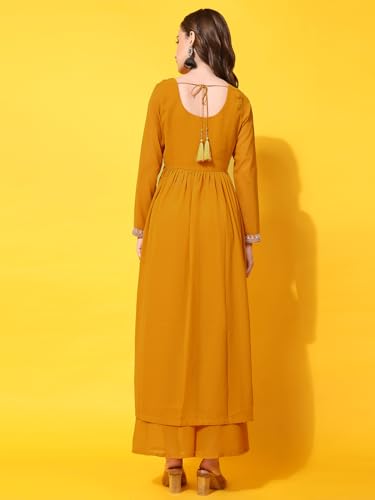 Image of PH POSHAKHUB Women A-Line Nyra Cut Kurta with Sharara in Georgette with Aari Work