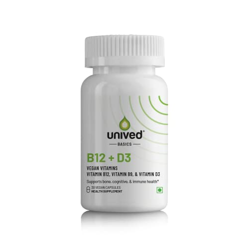 Unived Basics B12+D3 | Vitamin B12 as Methylcobalamin (98%), 300mcg Methyltetrahydrofolate (5-MTHF), 600 I.U. Vitamin D3 (Cholecalciferol) | Bone, Cognitive & Cardiovascular Support|30 Vegan Capsules Unived Basics B12+D3 | Vitamin B12 as Methylcobalamin (98%), 300mcg Methyltetrahydrofolate (5-MTHF), 600 I.U. Vitamin D3 (Cholecalciferol) | Bone, Cognitive & Cardiovascular Support|30 Vegan Capsules