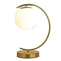 KCO Lighting Mid-Century Bedside Table Lamp Modern Glass Ball Desk Lamp Gold Reading Lamp Moon Shape Metal Table Light for Bedroom Living Room Office