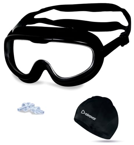 Image of AIRAVAT Shore swimming goggles, polycarbonate goggles, No Leaking Anti-Fog Pool Goggles for Adult Men Women Youth, UV Protection, 180 Clear Vision, Free size (Black Combo)