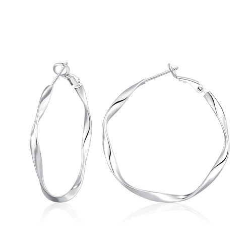 BMMYE Pendientes De Aro Grandes De Plata De Ley Para Mujer Grandes Aros De Plata Ligeros e Hipoalergénicos Disponibles En 30MM 40MM 50MM 60MM