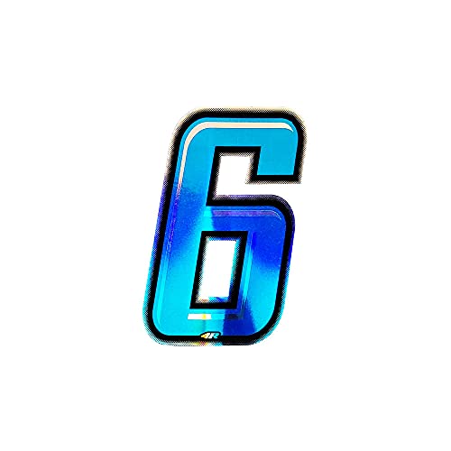 Holographic Racing Number 6, Slim, Blue, 10 x 6.5 cm
