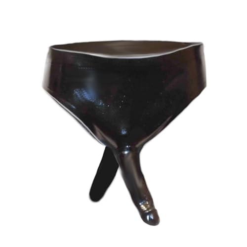 Braga de látex con condón anal de 0,4 mm y eje masculino negro en talla S