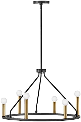 Lark Lazlo 83155BK Medium Single Tier Chandelier, Six Dimmable Lights, Modern Wagon Wheel/Farmhouse Style, Black and Lacquered Brass